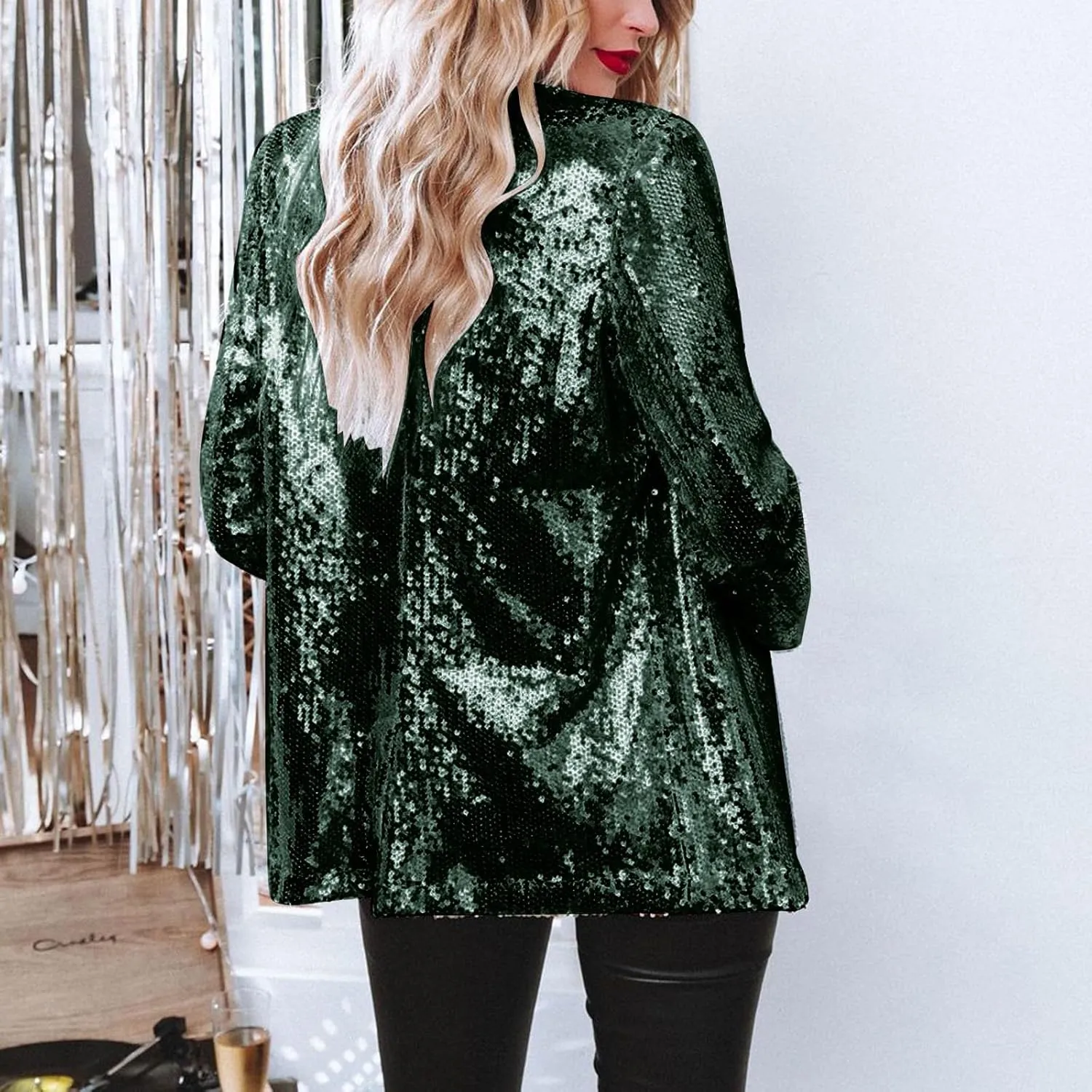 Women Sequins Blazer Sequin Jacket Casual Long Sleeve Glitter Party Shiny Lapel Coat Jacket Women Plus Size