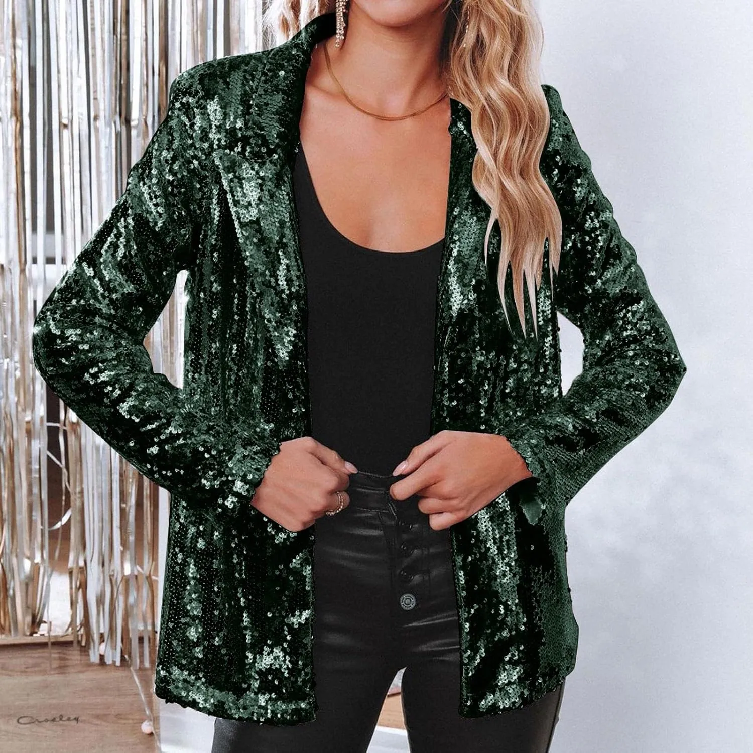 Women Sequins Blazer Sequin Jacket Casual Long Sleeve Glitter Party Shiny Lapel Coat Jacket Women Plus Size