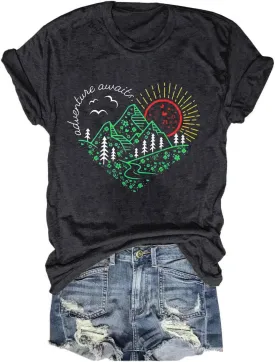 Womens Boho Floral Shirt Vintage Flower Graphic Tee T-Shirt Summer Short Sleeve T Shirts Cute T Shirt Tops