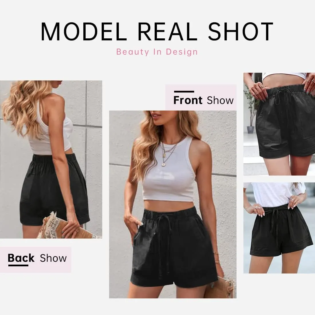 Womens Elastic Waist Drawstring Shorts Beach Shorts Lightweight Athletic Shorts Comfy Short Pants with Pockets