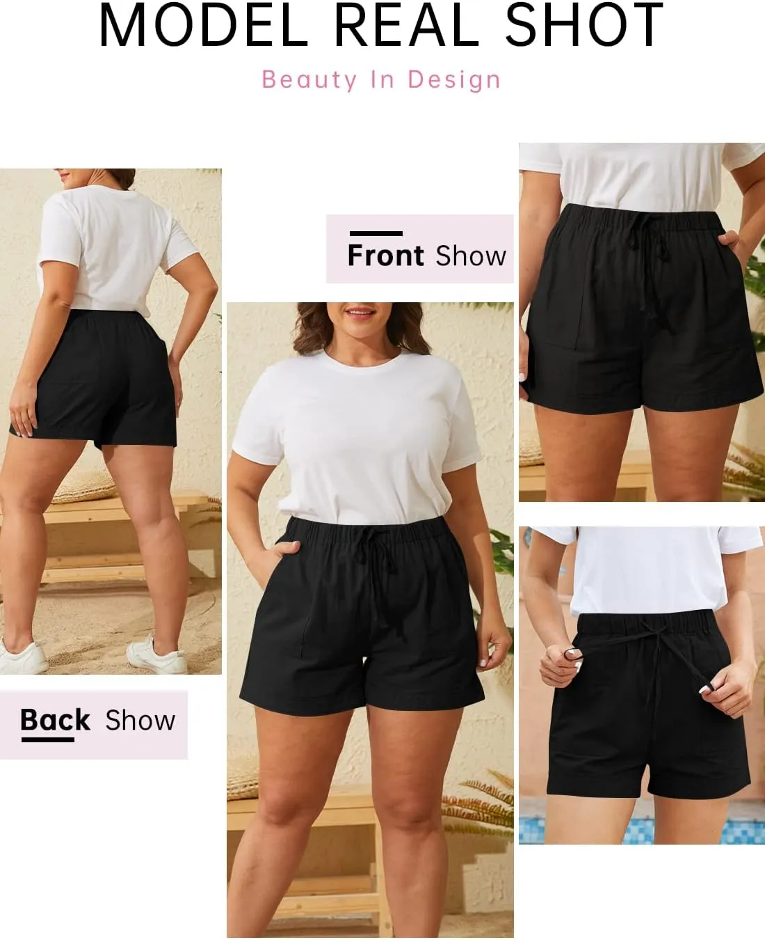 Womens Elastic Waist Drawstring Shorts Beach Shorts Lightweight Athletic Shorts Comfy Short Pants with Pockets
