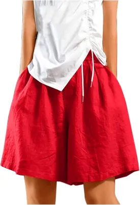 Womens Knee Length Bermuda Shorts Elastic Waist Wide Leg Casual 10" Long Shorts Loose Fit Summer Beach Shorts Pocket