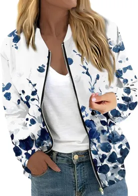 Women's Lightweight Long Sleeve Zip Jacket 2024 Full Zip Bomber Jacket Casual Coat Zip Up Coat Outwear with Pockets