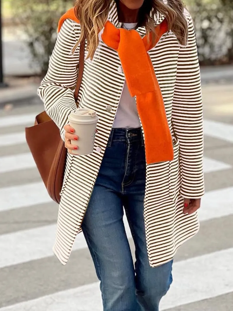 Womens Long Cardigan Color Block Striped Hooded Sweaters Jacket Button Down Long Coatigan Jackets Fall with Pockets