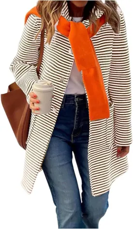 Womens Long Cardigan Color Block Striped Hooded Sweaters Jacket Button Down Long Coatigan Jackets Fall with Pockets