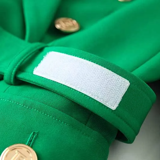 Women's Luxury Fitted Emerald Green Blazer Golden Lion Buttons Coat Belted Jacket