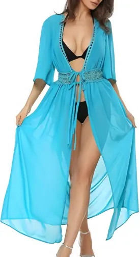 Women's Plus Size Chiffon Kimono Cardigan Short Sleeve Lace-Up Bathing Suit Coverup Casual Long Open Front Cover Up