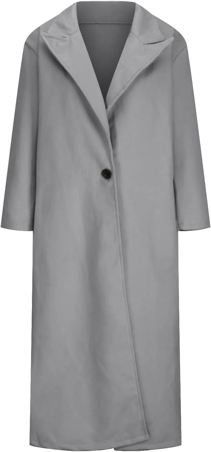 Women's Trench Coat Fashion Notch Lapel Single Breasted Pea Coats Wool Blend Maxi Long Sleeve Open Front Overcoat