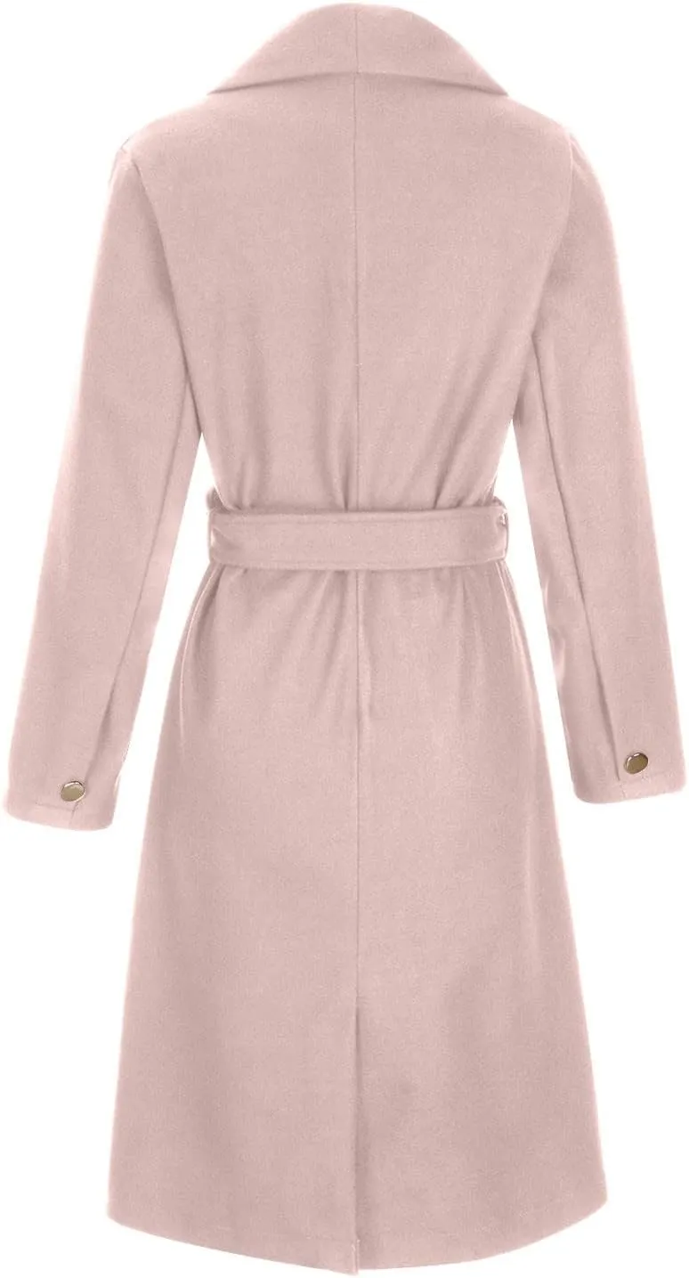 Women's Wool Blend Jackets Mid Long Warm Trench Winter Pea Coats Dressy Elegant Lapel Long Trench Overcoat w/Belt
