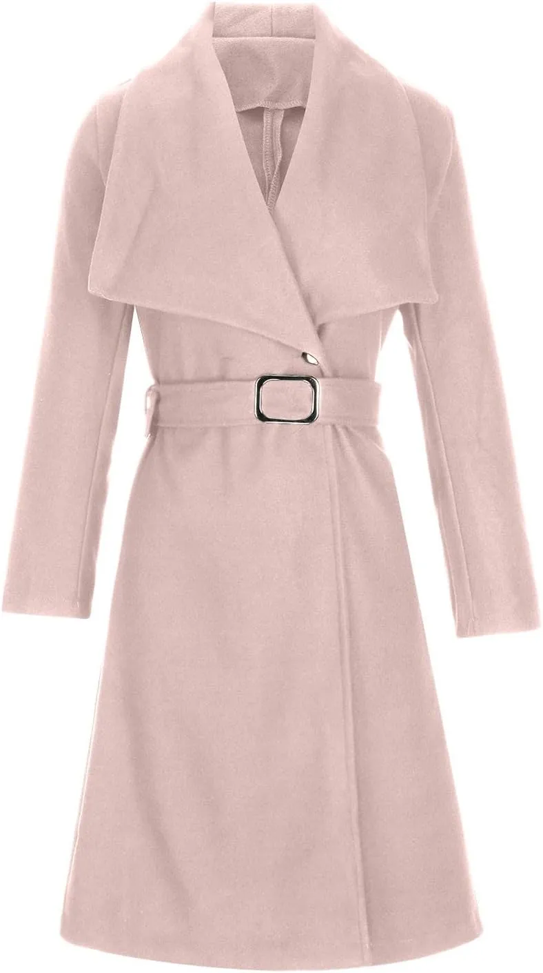Women's Wool Blend Jackets Mid Long Warm Trench Winter Pea Coats Dressy Elegant Lapel Long Trench Overcoat w/Belt
