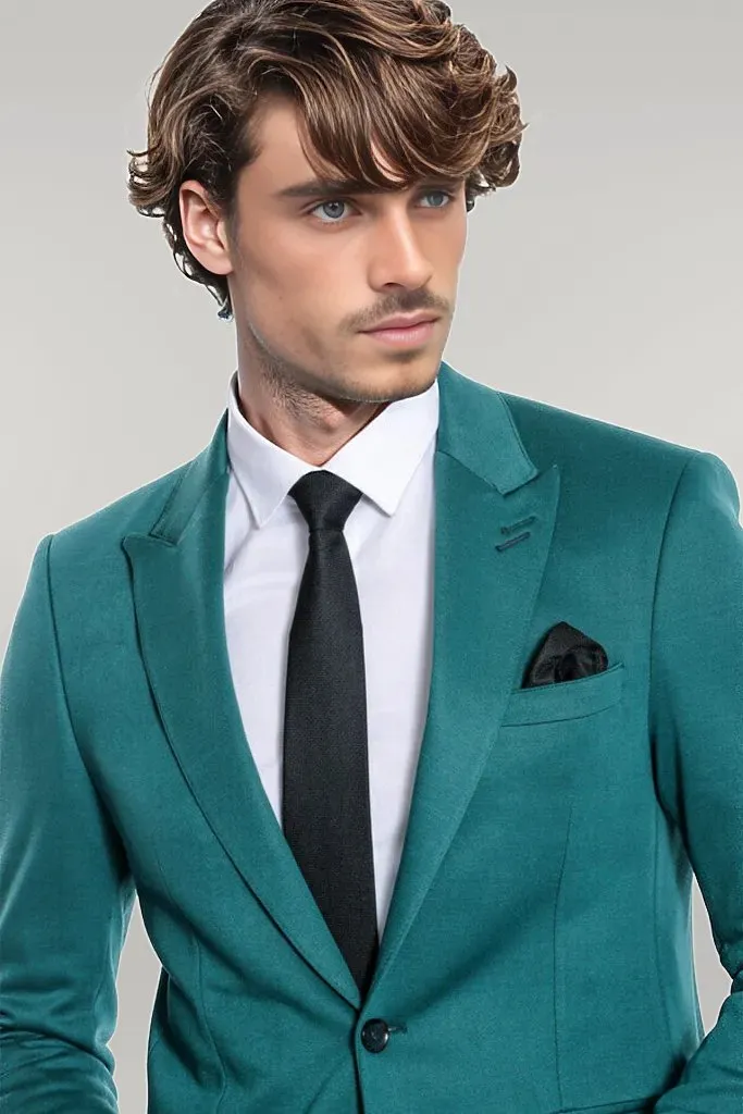 WSS Cotton Slim Fit Plain Green Men Blazer  - Singen