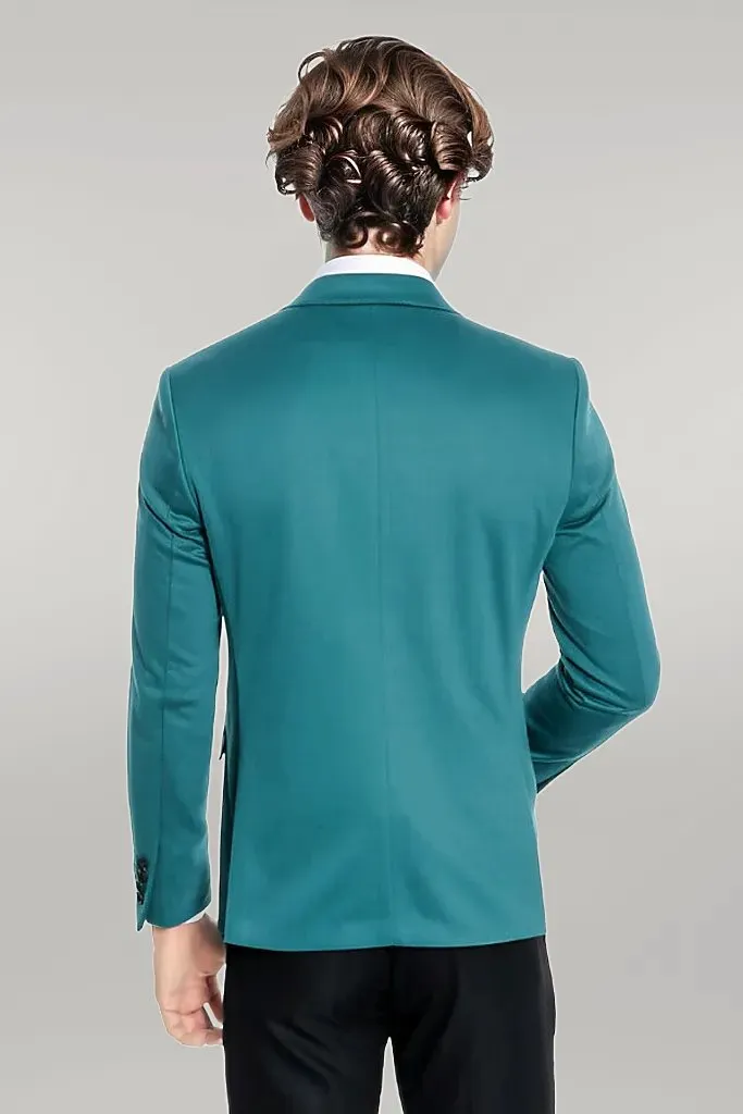 WSS Cotton Slim Fit Plain Green Men Blazer  - Singen
