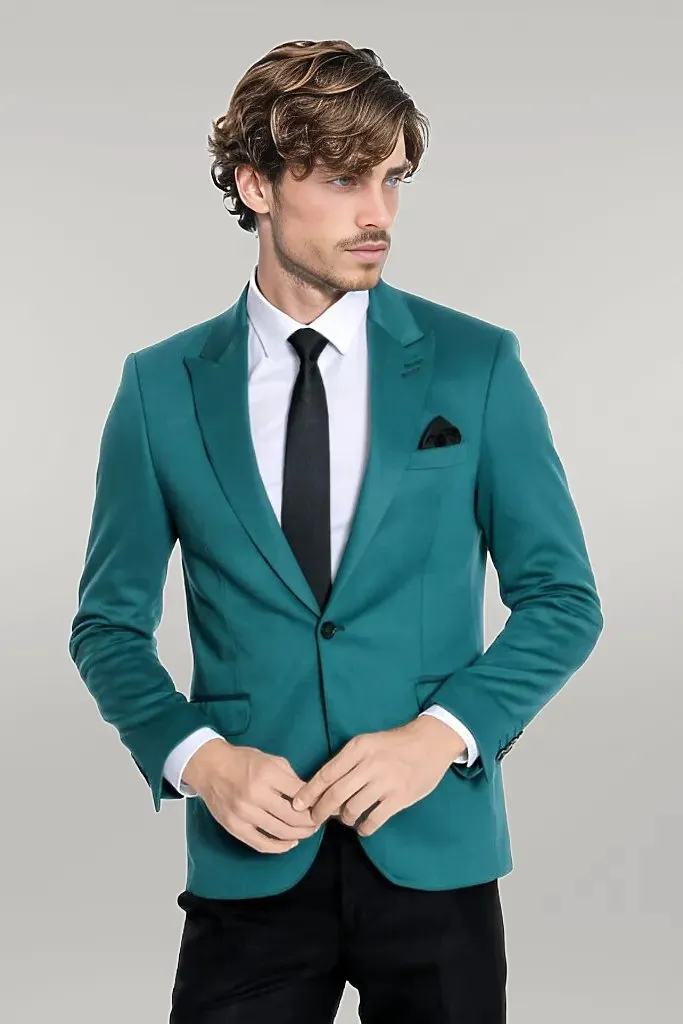 WSS Cotton Slim Fit Plain Green Men Blazer  - Singen