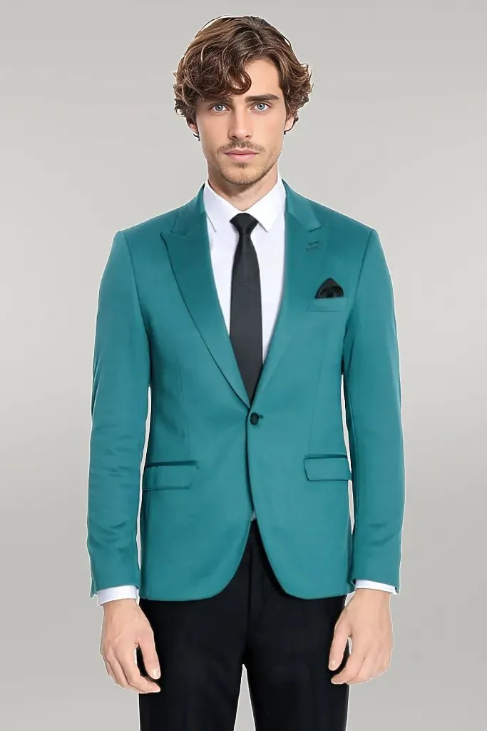 WSS Cotton Slim Fit Plain Green Men Blazer  - Singen