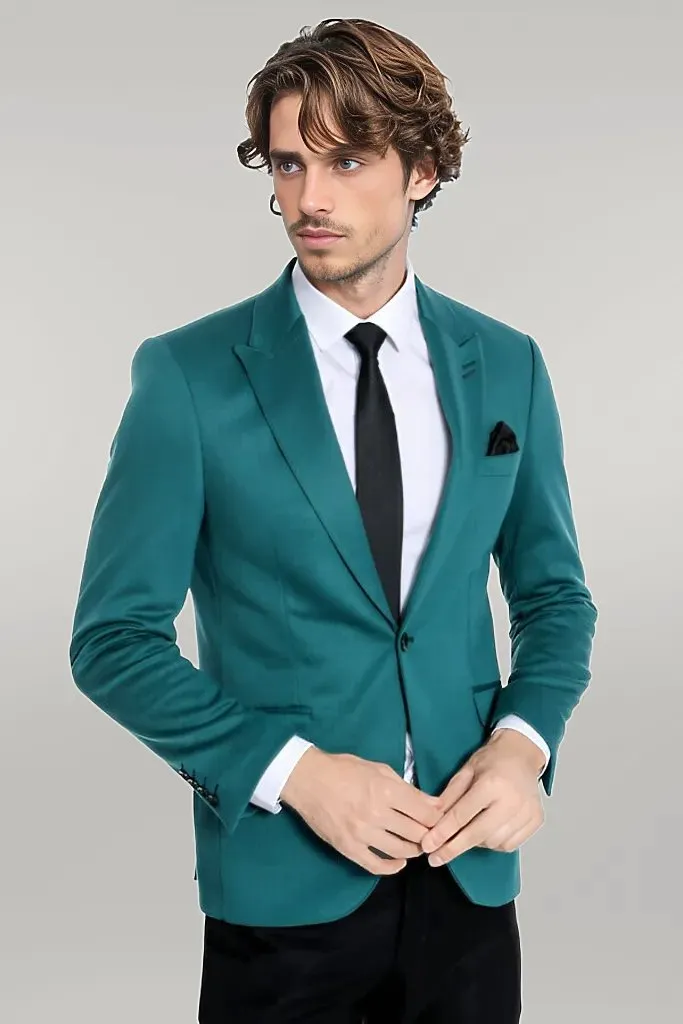 WSS Cotton Slim Fit Plain Green Men Blazer  - Singen