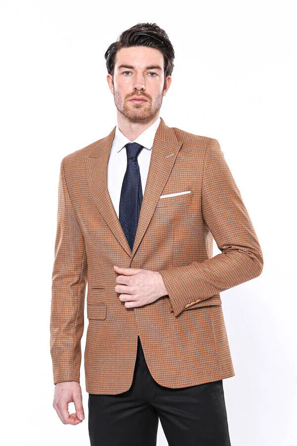 WSS Patterned Orange Slim-Fit Blazer  - Singen