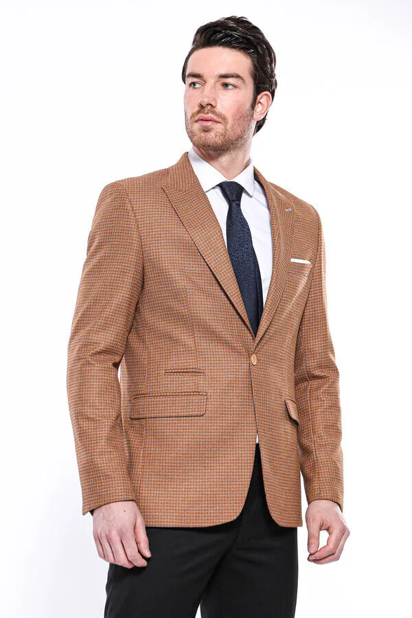 WSS Patterned Orange Slim-Fit Blazer  - Singen
