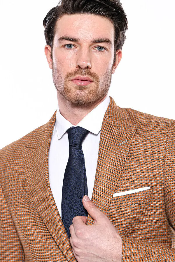 WSS Patterned Orange Slim-Fit Blazer  - Singen
