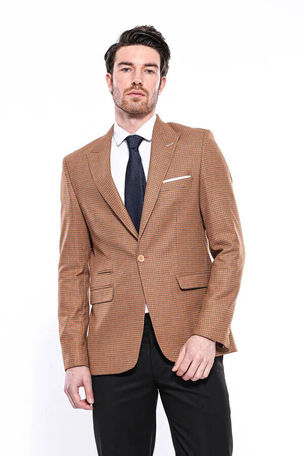 WSS Patterned Orange Slim-Fit Blazer  - Singen