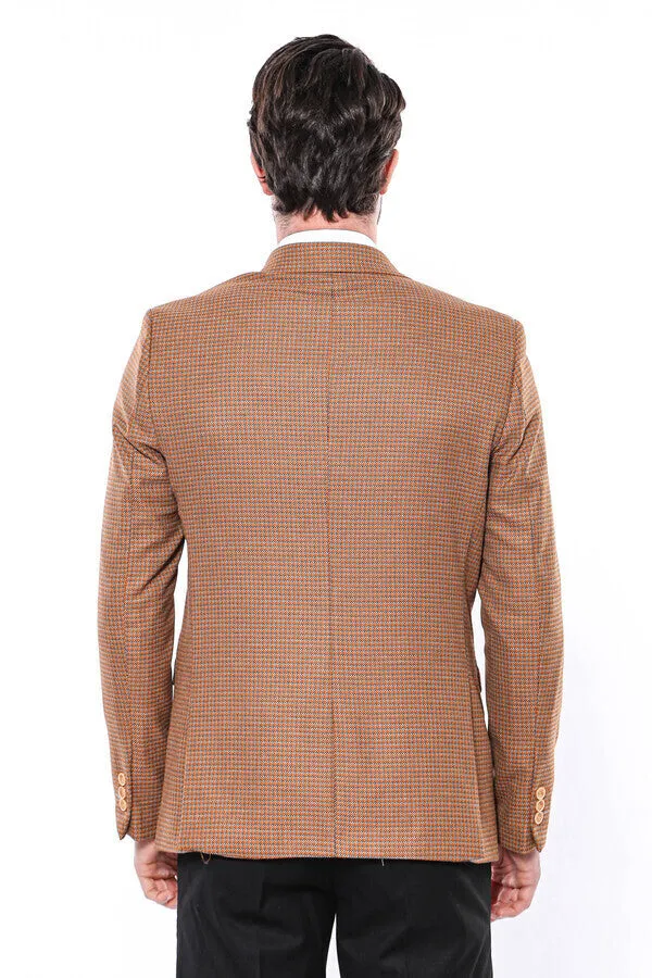 WSS Patterned Orange Slim-Fit Blazer  - Singen