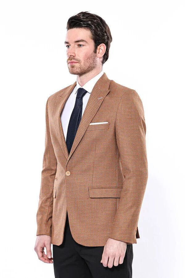 WSS Patterned Orange Slim-Fit Blazer  - Singen
