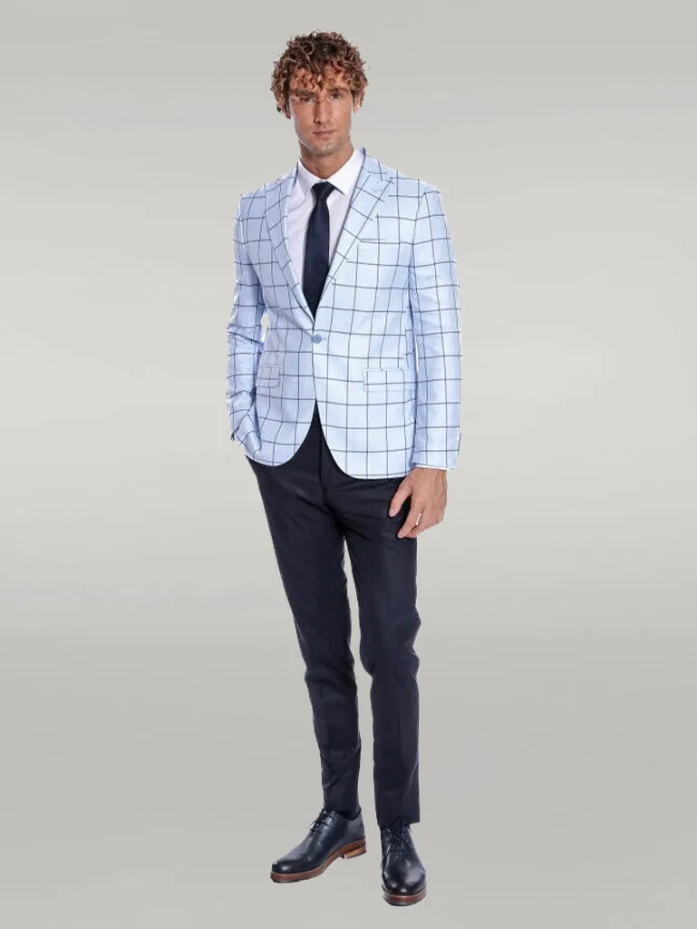 WSS Plaid Slim Fit Light Blue Men Blazer  - Singen