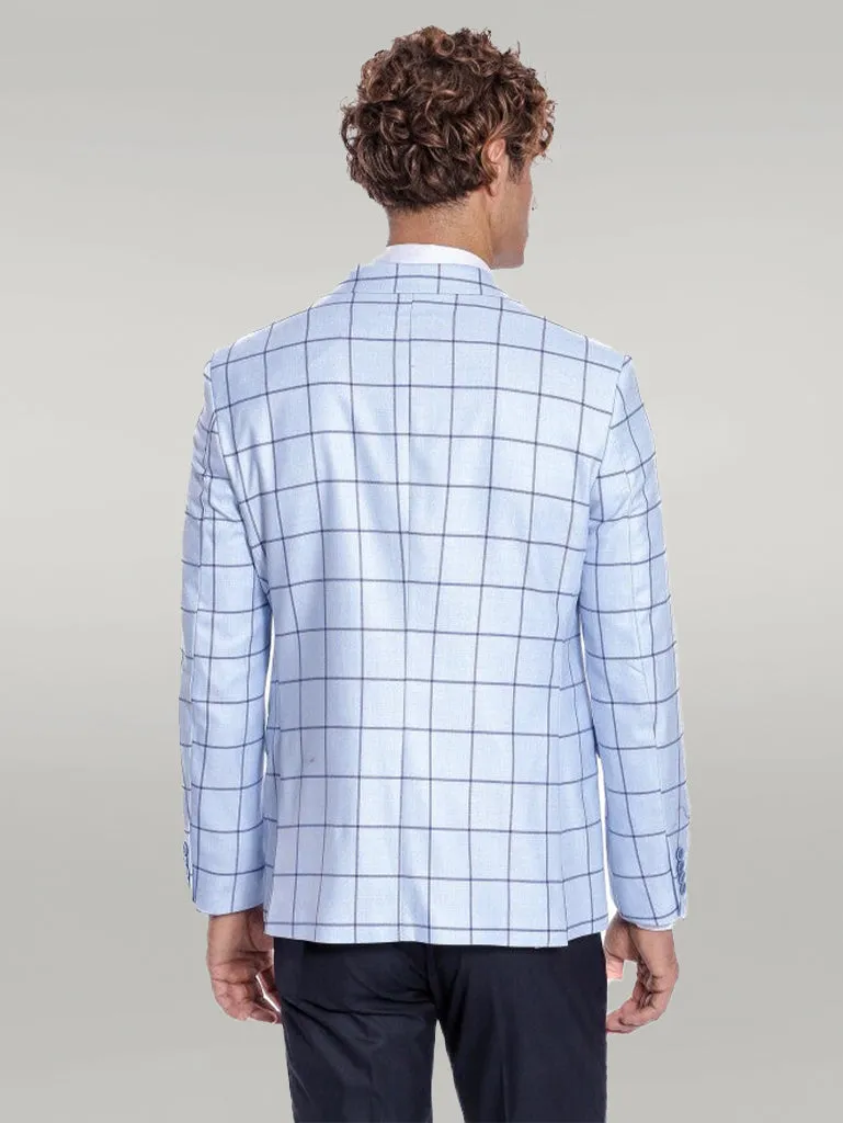 WSS Plaid Slim Fit Light Blue Men Blazer  - Singen