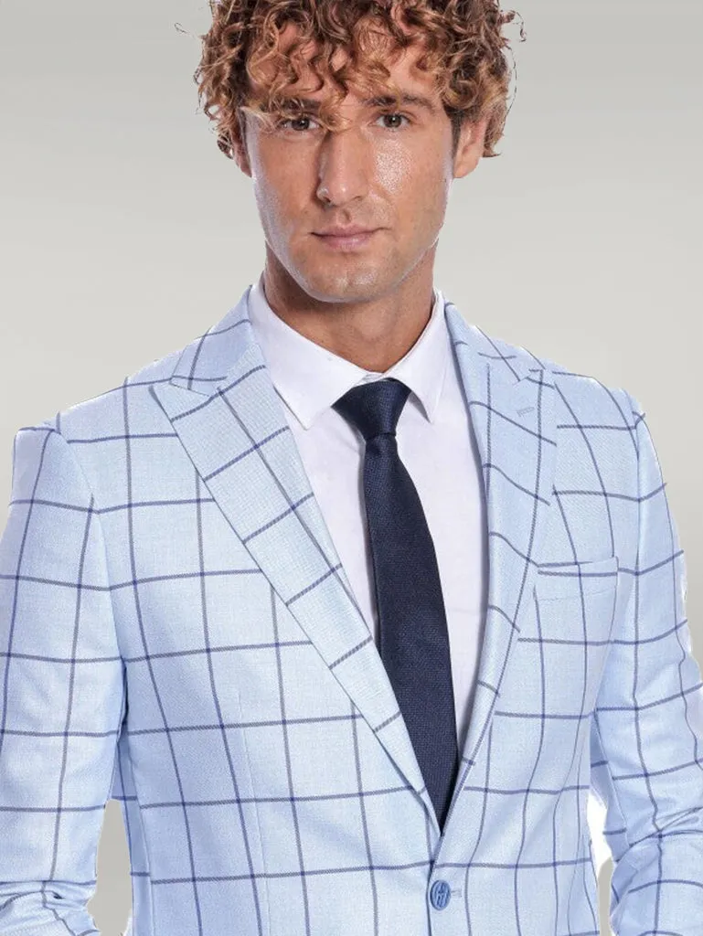 WSS Plaid Slim Fit Light Blue Men Blazer  - Singen