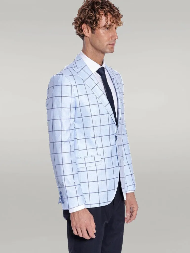 WSS Plaid Slim Fit Light Blue Men Blazer  - Singen