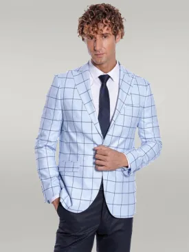 WSS Plaid Slim Fit Light Blue Men Blazer  - Singen