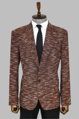 WSS Slim Fit Patterned Sport Brown Men Blazer  - Singen