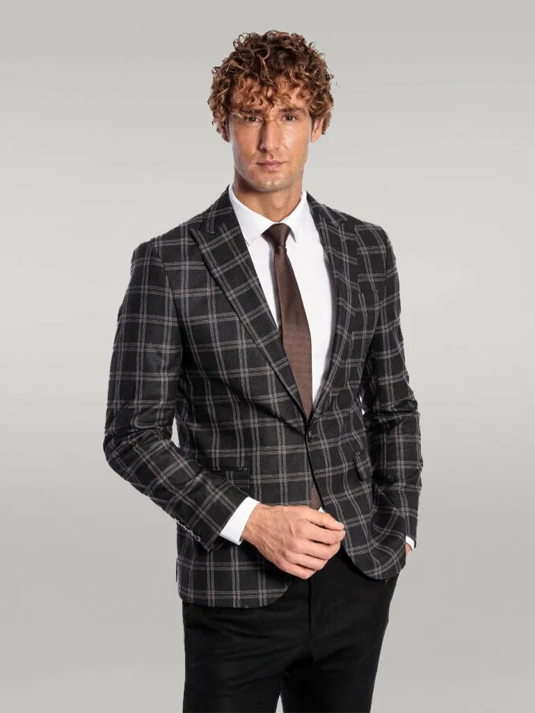 WSS Slim Fit Peak Lapel Black Men Blazer  - Singen