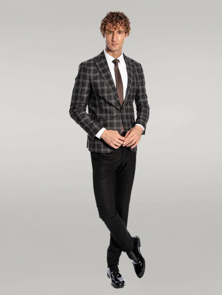 WSS Slim Fit Peak Lapel Black Men Blazer  - Singen