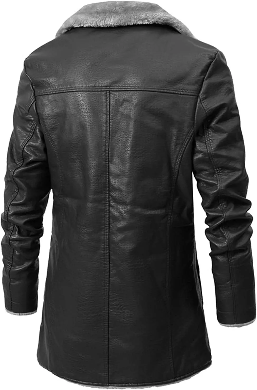 ZWRXW Mens PU Leather Long Jackets Faux Fleece Sherpa Lined Trench Coats Heavyweight Button Up Fur Collar Winter Warm Cloak